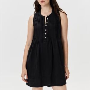 NWT Quince women's 100% organic cotton gauze sleeveless black swing dress Sz S